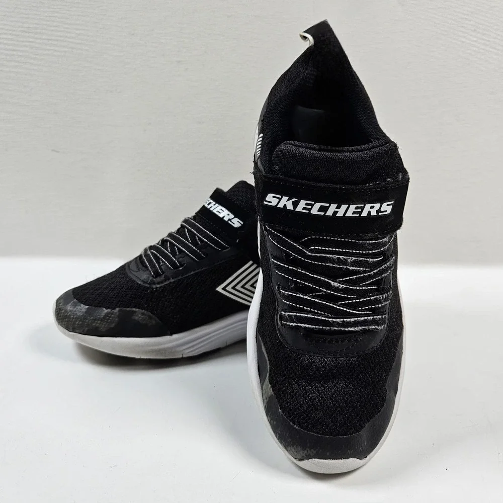 Skechers Sneakers‎ Kids Boys Sz 3 Black White Hook Loop Athletic Running Shoes